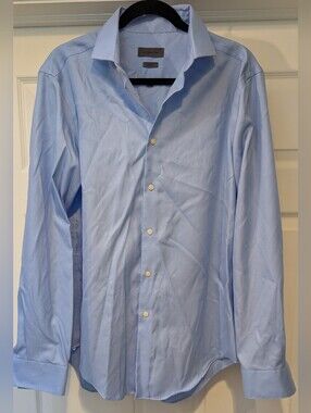 ck Calvin Klein Men's Light Blue Slim Fit Non Iron 16 34/35 100% Cotton Shirt